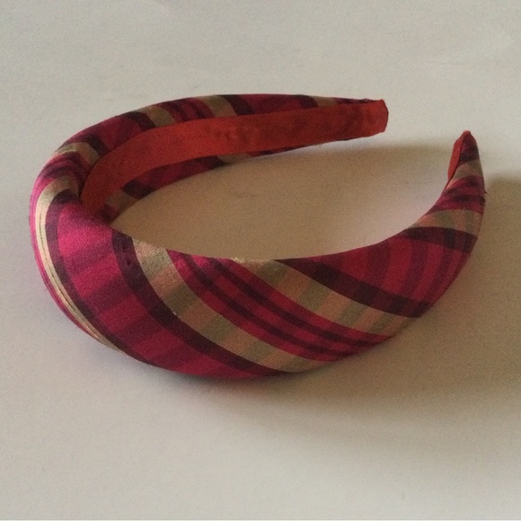BIEN ABYE FUCHSIA MADRAS PLAID SILK HEADBAND PINK RED GOLD NWOT main image 10